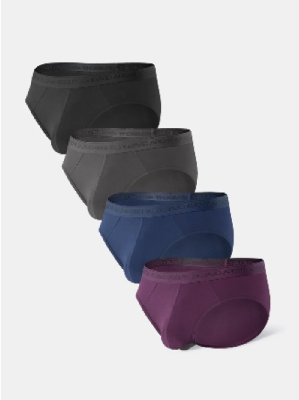David Archy 4 Pack Men's Support Briefs - Black, Gray, Blue, wine color